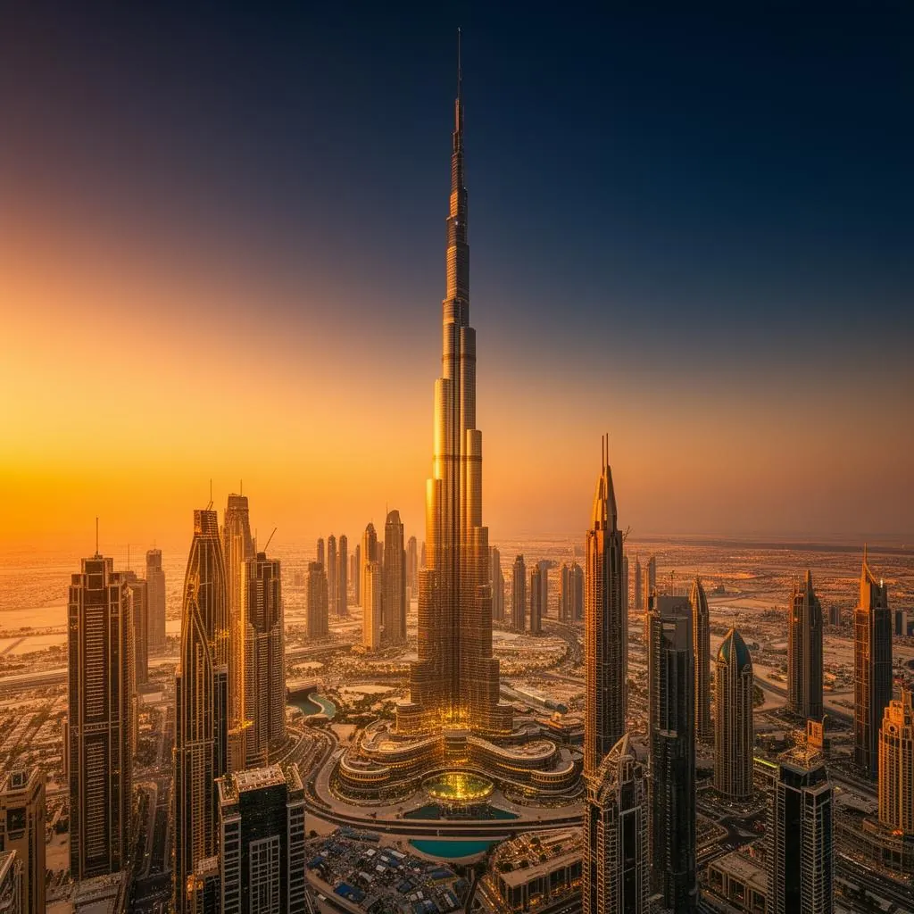 Dubai skyline at golden hour
